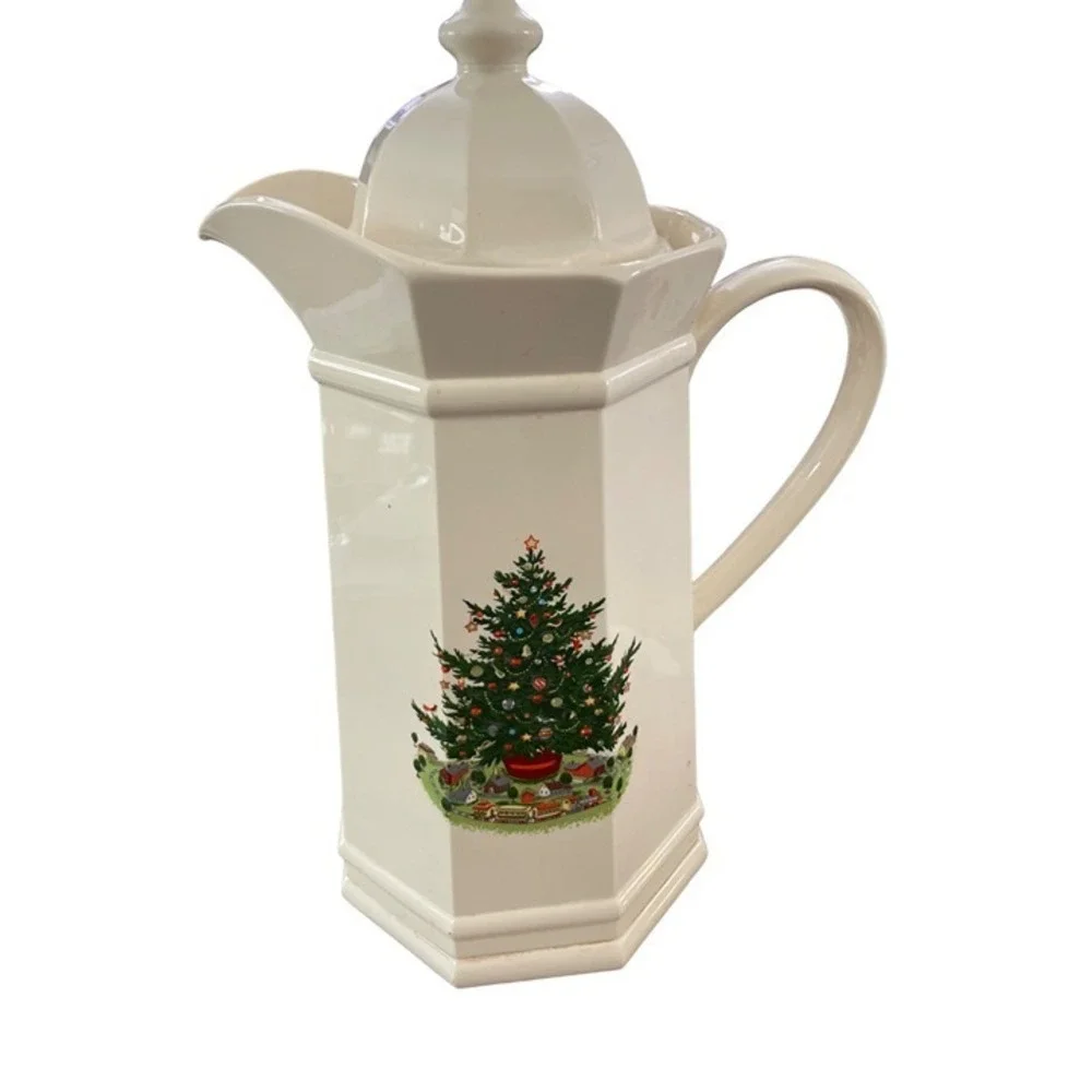 Christmas Tree Insulated Coffee Carafe Cream Octagonal Holiday Server Good